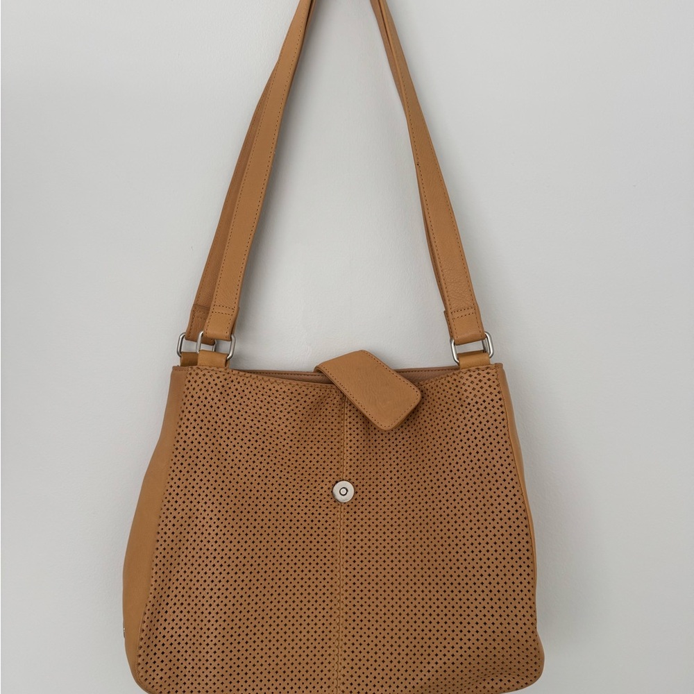 Tignanello Leather Bag Elegant Tan Perforated Shoulder Bag